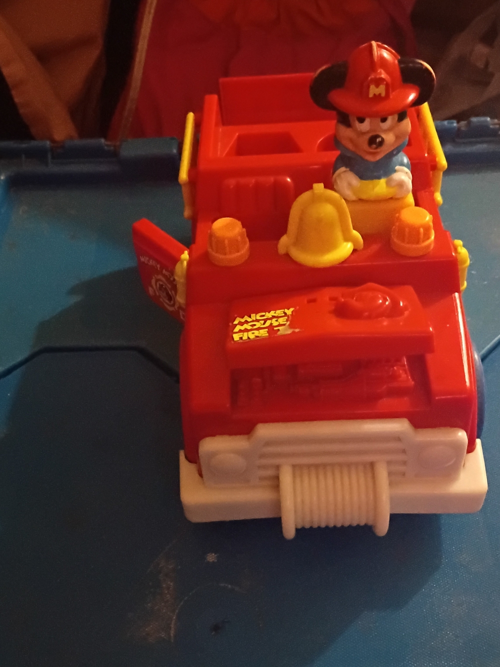 Retro Disney Red and Yellow Mickey Mouse Fire Rescue Truck Toy